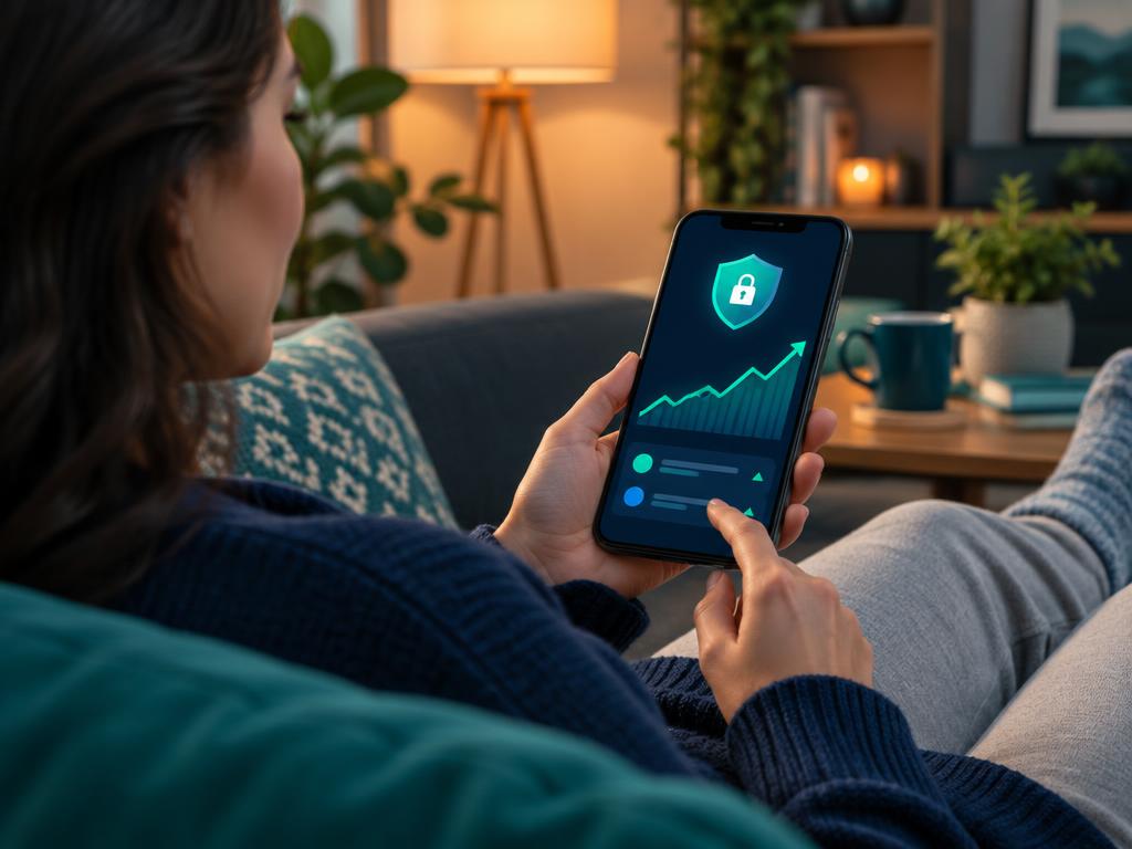 Trader securely using the DZplatform trading app on a smartphone at home